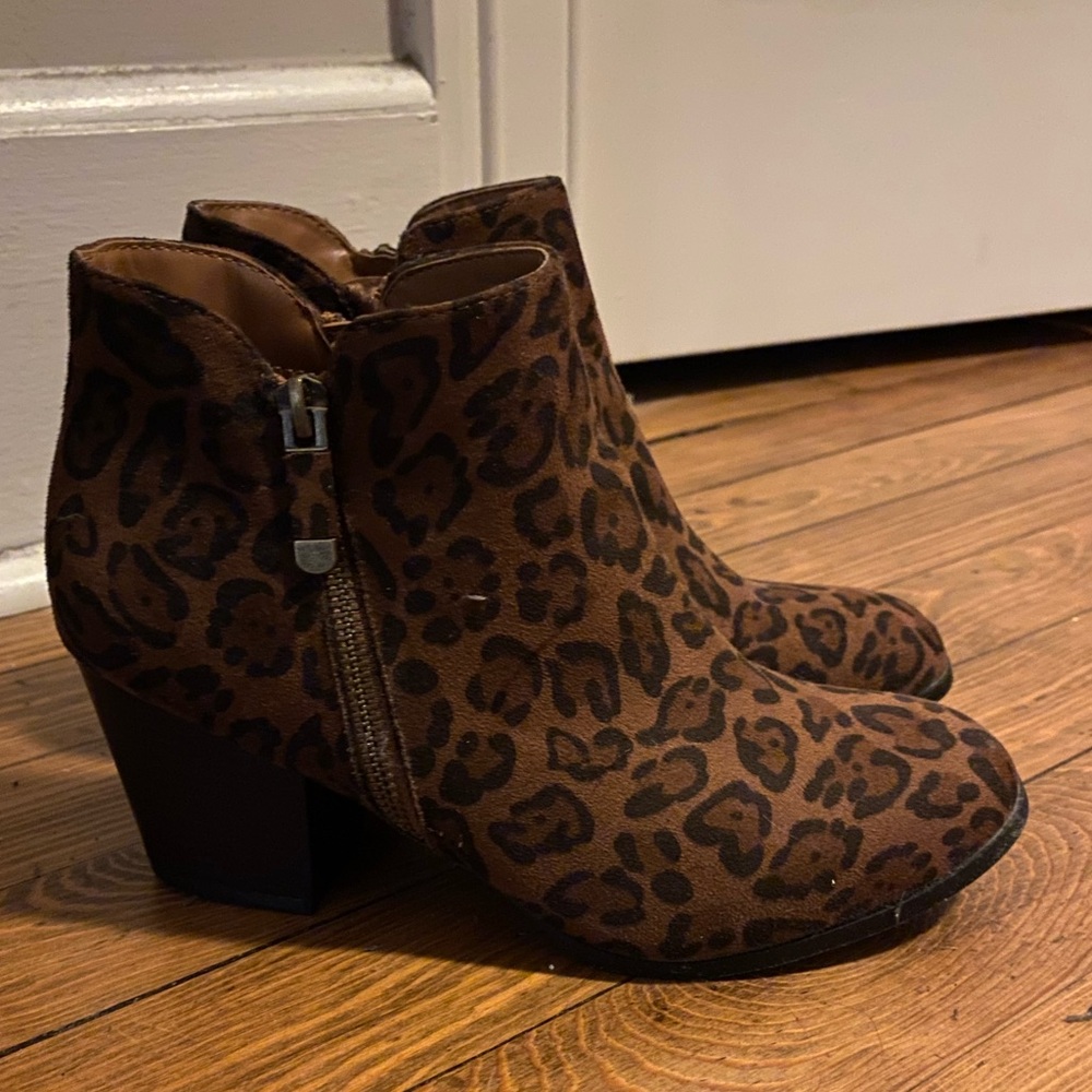 Style & Co Brown Leopard Print Block-Heel Ankle Bootie
